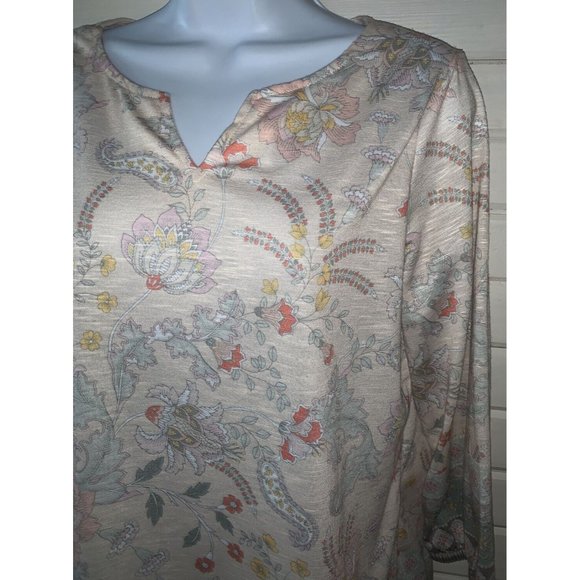 Christopher & Banks Sz Petite MEDIUM PM Floral Border Print Tunic 3/4 Sleeve EUC - Picture 1 of 10